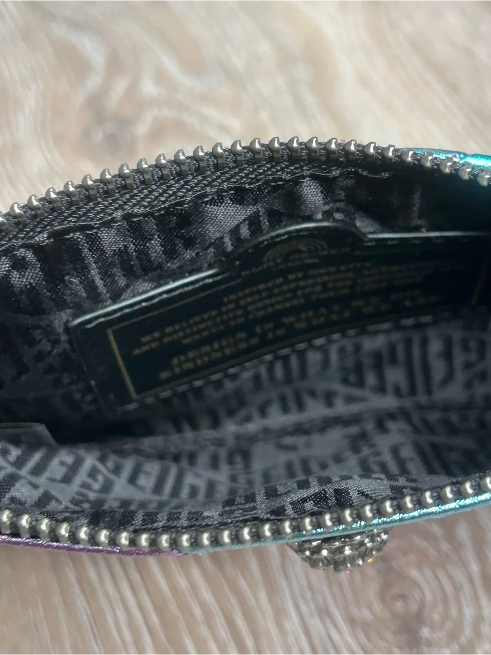 Kurt Geiger Metallic Rainbow Leather Pouch & Wallet Set - Teal, Purple, Gold